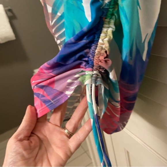 Swim Cacique Multicolor Tropical Ruched One Piece Skirted Swimsuit Size 16 Beach - Picture 9 of 9